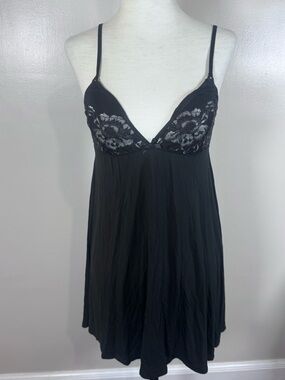 Victoria’s Secret Sz S Black Soft Modal, Lace Chemise Lingerie Double Strap Top